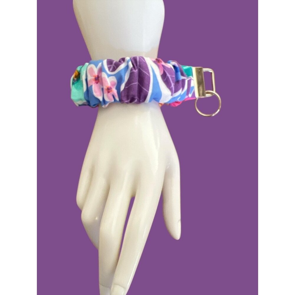 Handmade Scrunchie Keychain Wristlet-Bright Floral Print